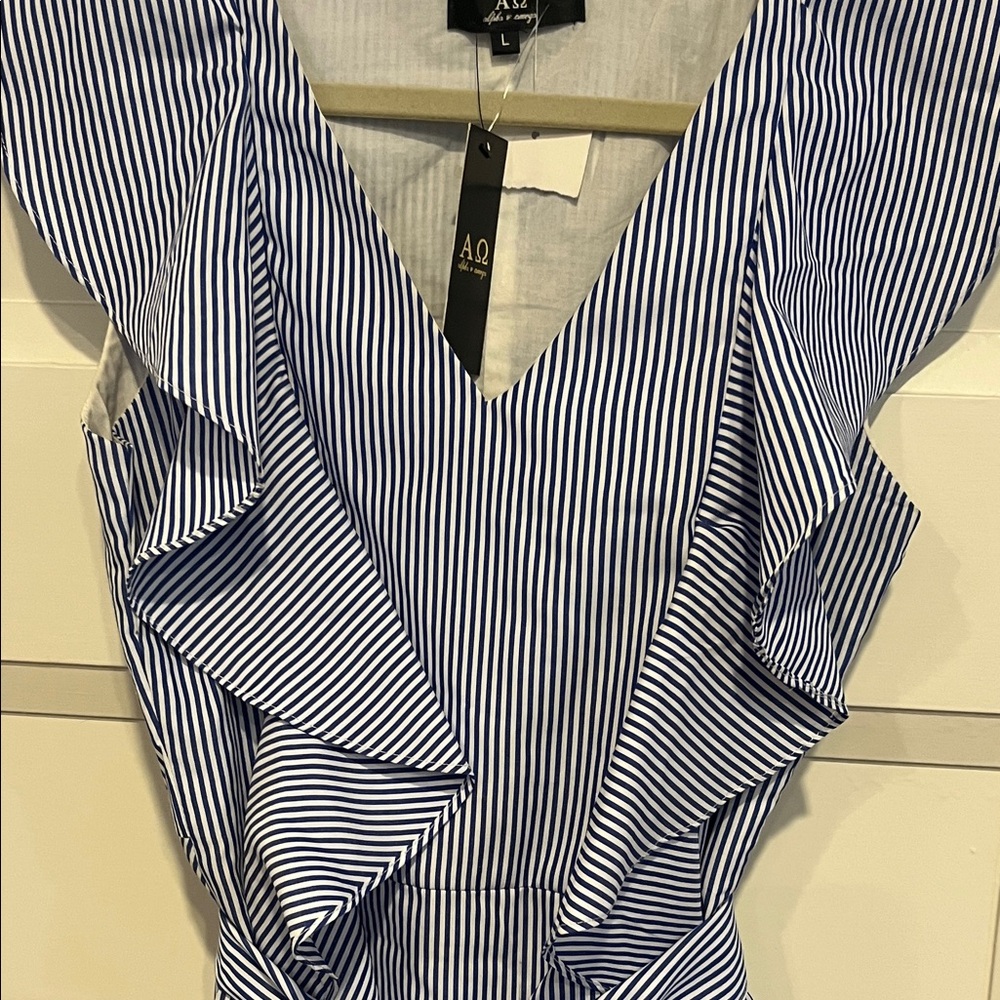 Navy Striped Ruffle Mini Dress - Picture 3 of 4